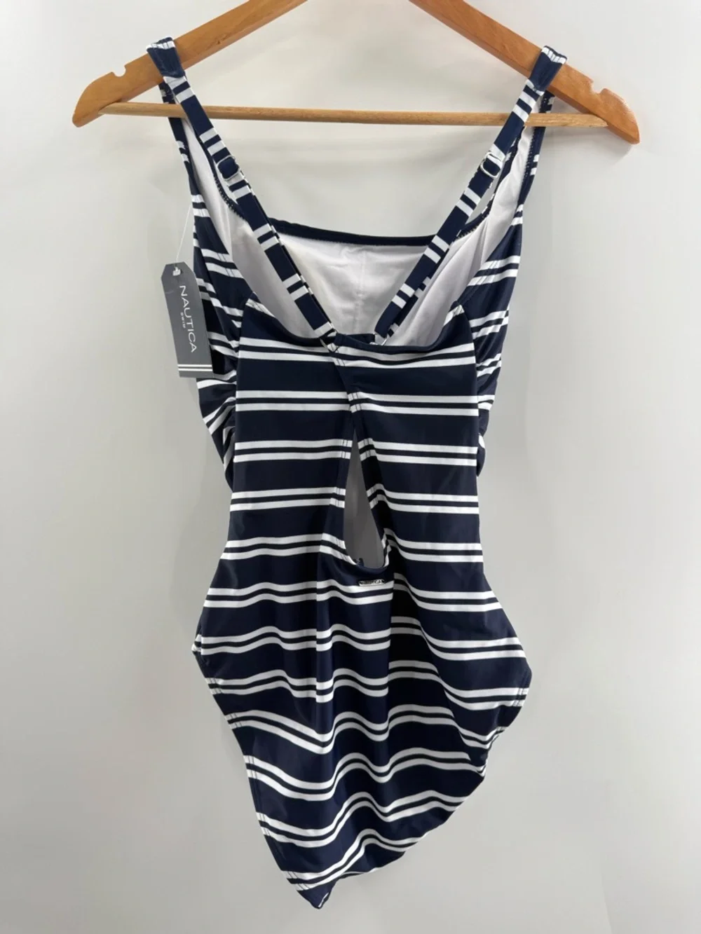 NWT Nautica Navy White Striped Nautical One Piece Cape Cod Swimsuit Size Large - Picture 9 of 14